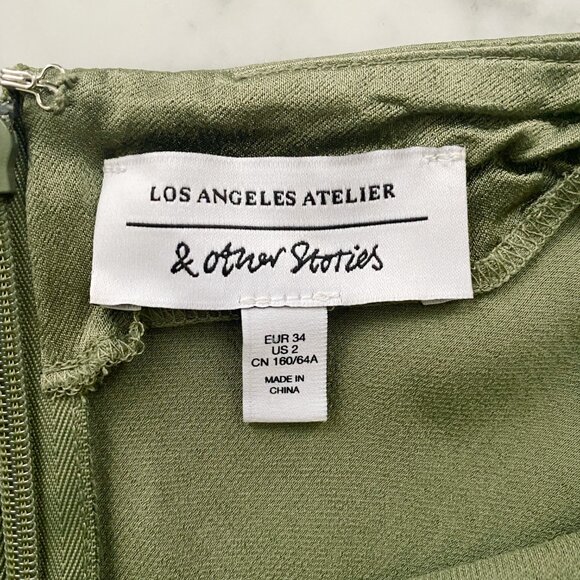 Other Stories Flowy Satin A-Line Midi Skirt Green pistachio Size 2 - Picture 6 of 10